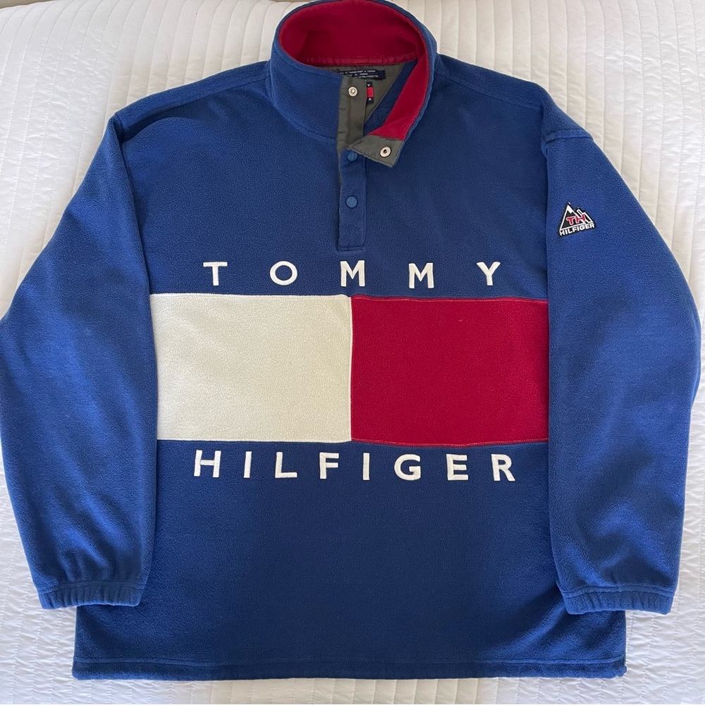 Vintage Tommy Hilfiger Large Flag Logo Fleece Sweatshirt
